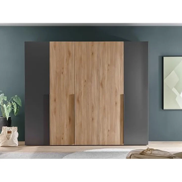 Stella Trading ASKA Kleiderschrank in Graphit, Mauvella Eiche Optik - Vielseitiger Drehtürenschrank 5-türig für Ihr Schlafzimmer - 249 x 210 x 53 cm (B/H/T) – Bild 6