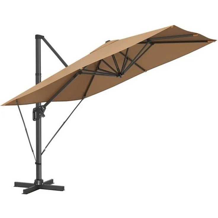 Songmics Sonnenschirm mit Ständer, 360° drehbar, UPF 50+, Khaki, 253 x 290 x 290 cm – Bild 1