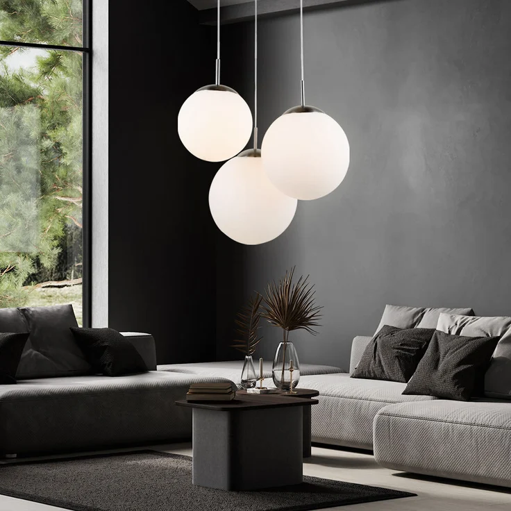 Hängeleuchte, 3 Flammig, Kugeln, Glas satiniert, D 51,5 cm – Bild 3