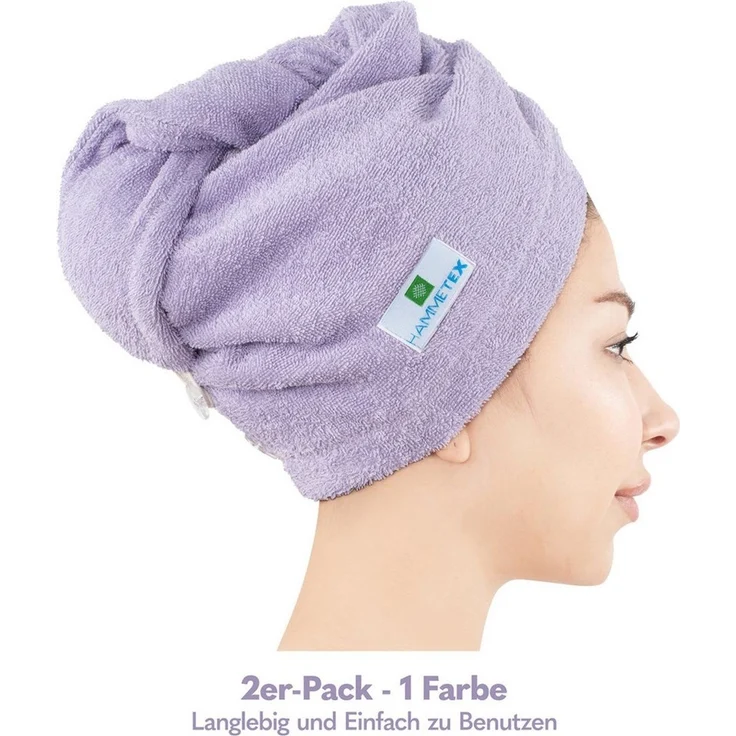 HAMMETEX Turban-Handtuch 2er Set Haarturban Damen, 100% Baumwolle, Flauschig & Schnelltrocknend, Frottier (Set, 2-St), Uni-Farben, weich – Bild 2