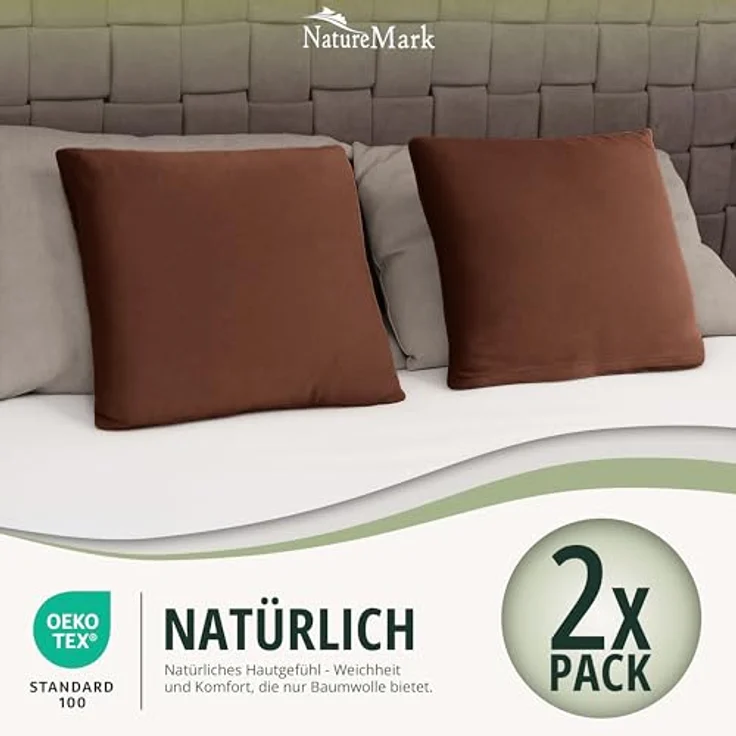 NatureMark Kissenbezüge 2er Pack Jersey Kissenbezug Kissenhülle, (2 Stück), Kissenhülle in vielen Größen und Farben (40 x 40 cm, Schoko braun) – Bild 7