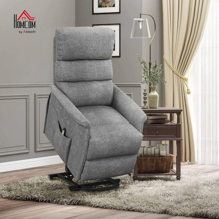 HOMCOM Relaxsessel Sessel mit Aufstehhilfe und Fußstütze (TV-Sessel, 1-St, Fernsehsessel), für Wohnzimmer, Grau – Bild 2