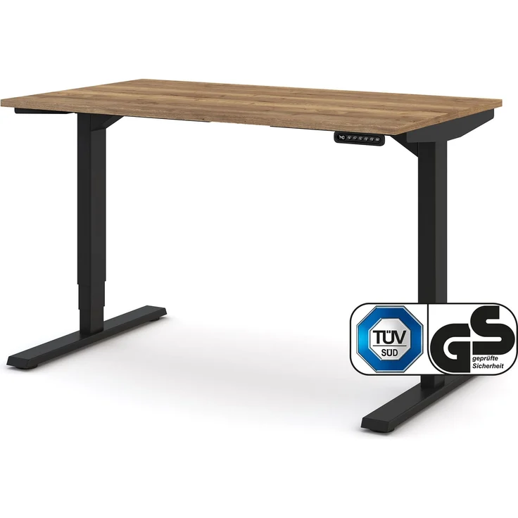 ASSMANN Elektrisch höhenverstellbarer Schreibtisch Y-Line 120x70cm Eiche Tabak Schwarz Metall Holz Melaminoberfläche – Bild 1