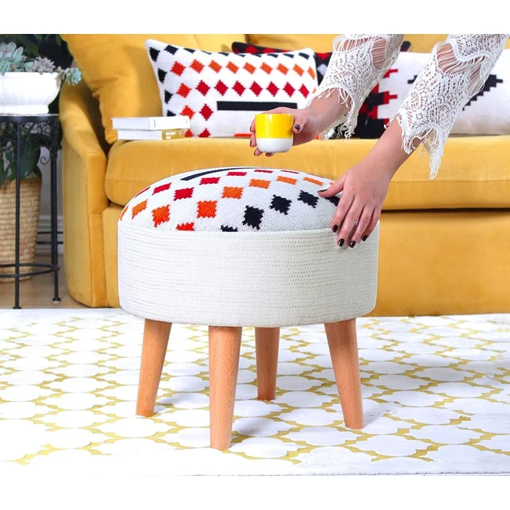 Hanah Home 'Farm - White' Pouffe, Weiß, 46 x 42 x 46 cm – Bild 2