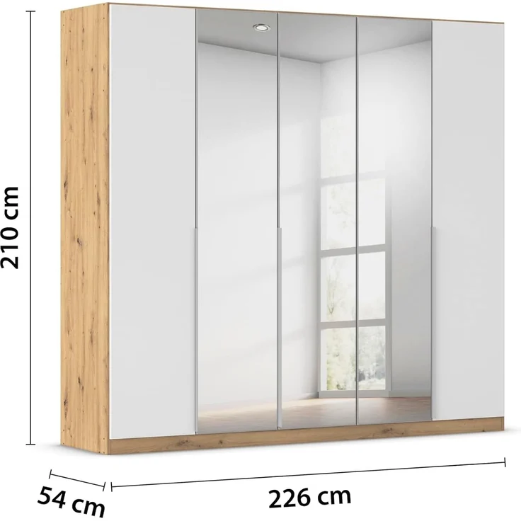 Kleiderschrank Rauch Alabama 5-türig Spiegel Weiß/Artisan Eiche 226x210 cm – Bild 3