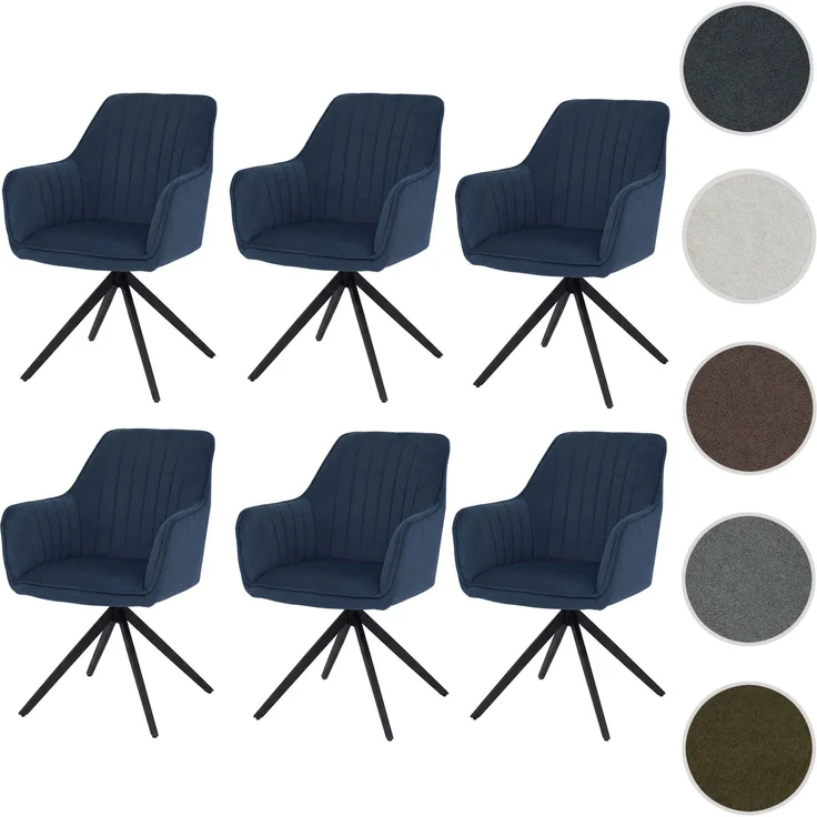 6er-Set Esszimmerstuhl HWC-L79, Küchenstuhl Lehnstuhl Stuhl Armlehnen, drehbar Auto-Position Stoff/Textil ~ blau – Bild 10