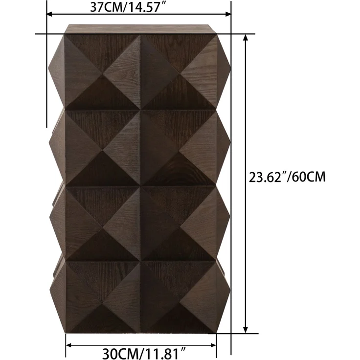 Beistelltisch aus Massivholz und MDF, Retro Couchtisch mit dreidimensionaler Reliefstruktur, Naturholz,Braun – Bild 7