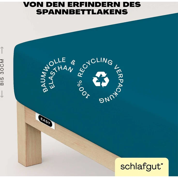Schlafgut 'Easy' Spannbettlaken, MADE IN GREEN by OEKO-TEX®, Gummizug: rundum, Jersey Elasthan, Petrol Deep, S 90x190 cm - 100x220 cm – Bild 3