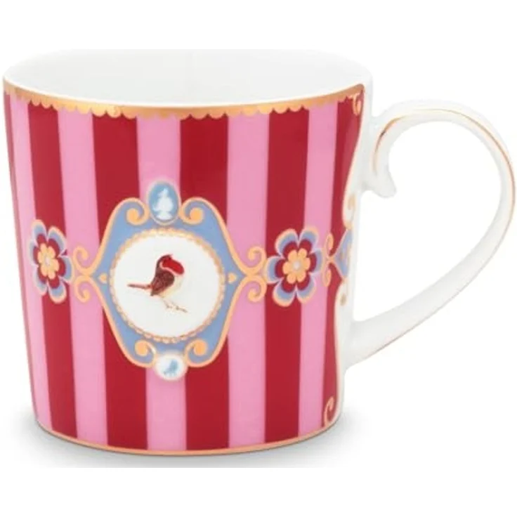 PiP Studio Becher Love Birds Medallion Stripes Red-Pink Henkelbecher Small 0,15l Set2, Porzellan – Bild 3