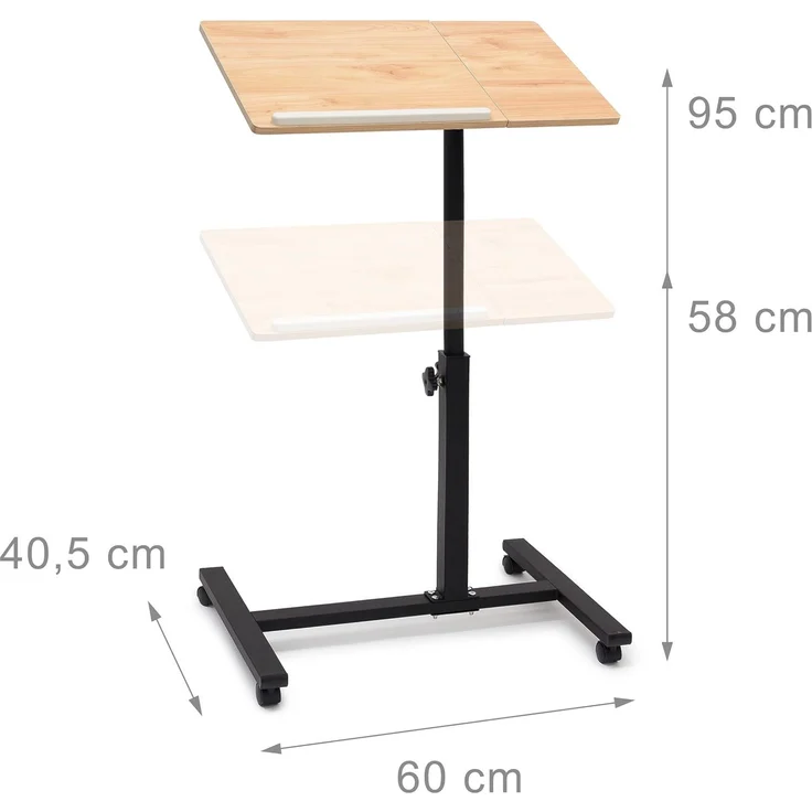 Relaxdays Laptoptisch mit Rollen, höhenverstellbar & drehbar, MDF / Stahl, 95 x 60 x 40,5 cm, Hellbraun – Bild 6