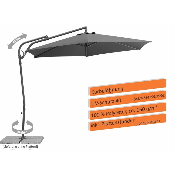 Schneider Schirme Polyester Ampelschirm Genua rund, Ø ca. 300 cm mit Hülle Ständer ohne Platten anthrazit Anthrazit