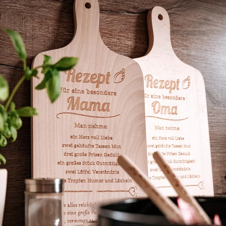 Spruchreif® Schneidebrett XL Schneidebrett mit Griff und Öse ·Rezept Oma/Mama · Geburtstag, (1-St) – Bild 2