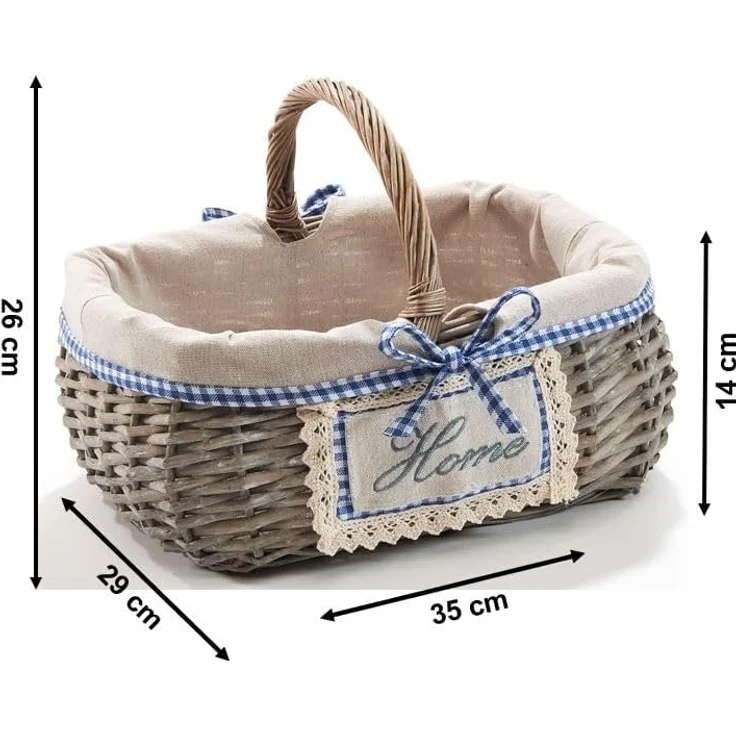 Kobolo Dekokorb Korb eckig Weide grey-washed mit Textil – Bild 3