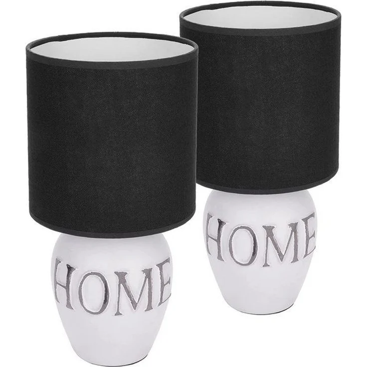 BRUBAKER Nachttischlampe Home Tischlampe, Heimat Deko Nachttischlampen 1x oder 2er Set, ohne Leuchtmittel, Tischleuchten mit Keramikfuß und Stoffschirm - Höhe 32,5 cm - zu Hause – Bild 4