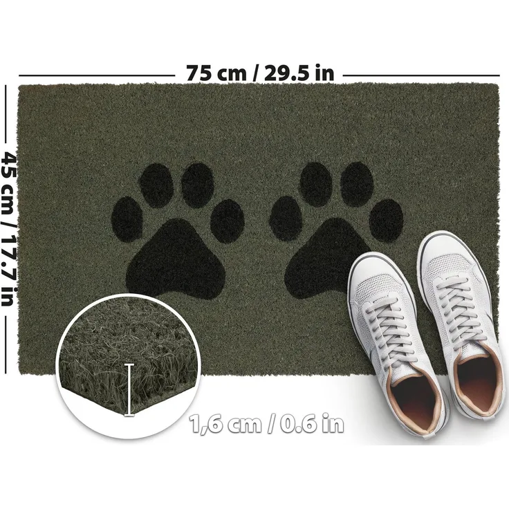 BRUBAKER Fußmatte Pfoten - 45 x 75 cm Hunde und Katzen - Fußmatte für Außen und Innen, Türvorleger für Hundebesitzer & Katzenbesitzer, Höhe: 15 mm, Schmutzfangmatte aus 100% Kokos - Wetterfest & Rutschfest
