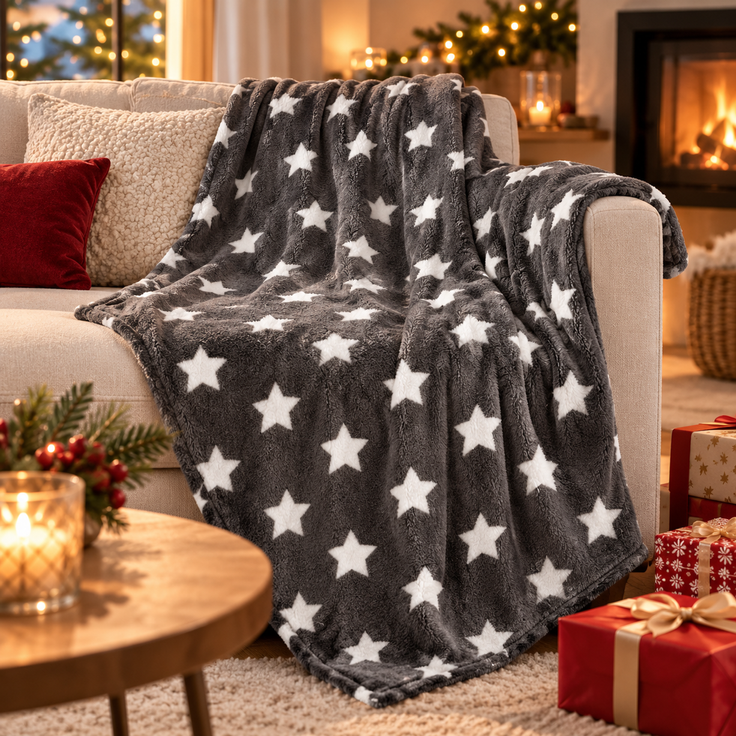 Kuscheldecke mit Sternen Anthrazit 150x200 cm – Bild 7