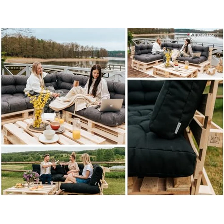 Gutekissen® Palettenkissen, Gartensofakissen, Gesteppte Kissen gefüllt mit granuliertem Poulirette-Schaum, viele Farben und Größen PPI (Sitzkissen 120x60, gesteppt Anthrazit) – Bild 5