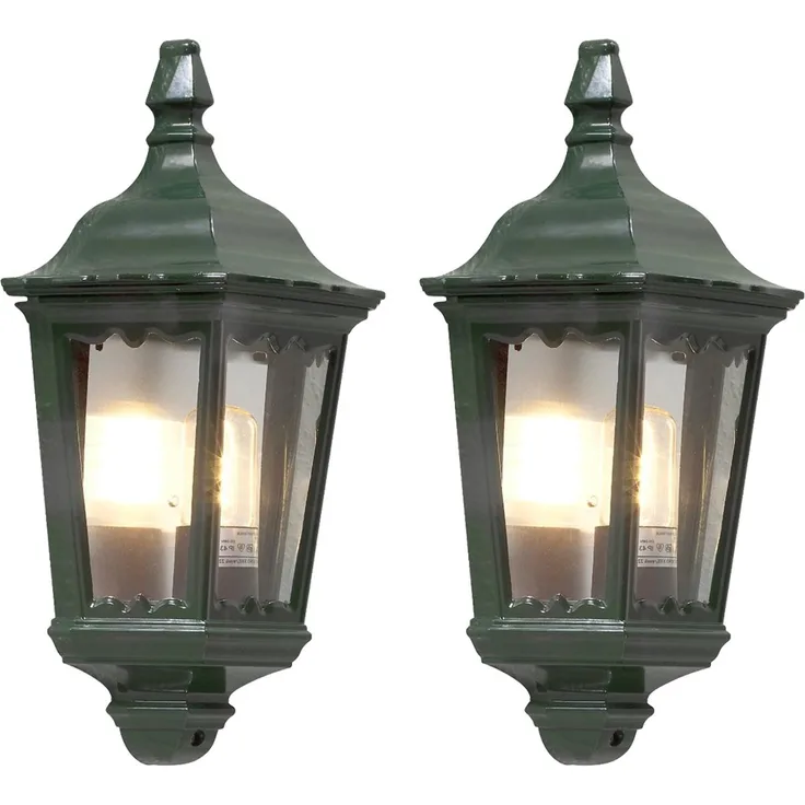 2er-Set grüne Wandleuchten Halbschale FIRENZE, E27, Aluminium, Höhe 44 cm