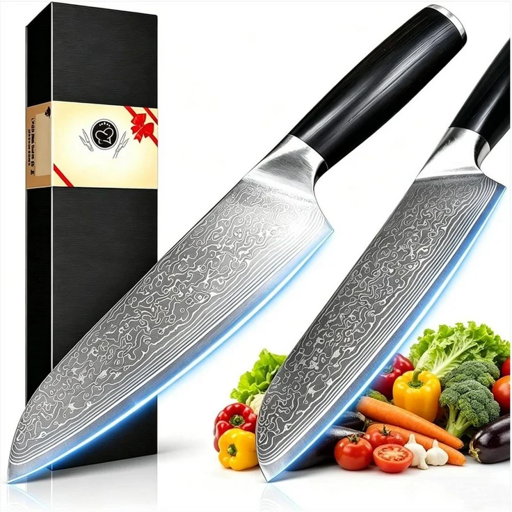 KingLux Damastmesser Santokumesser Damast Küchenmesser Für Fleisch, Gemüse Und Fisch – Bild 1