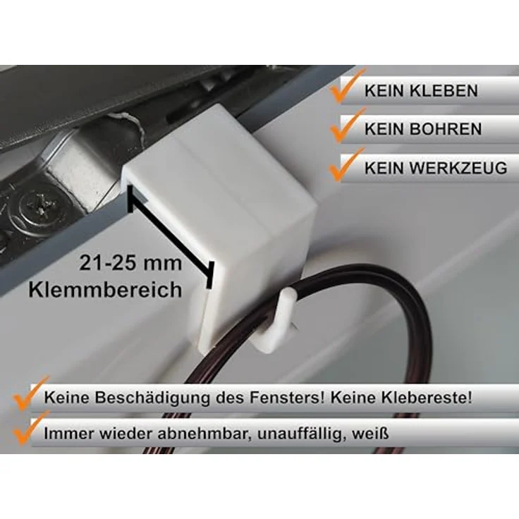 dekondo Fensterhaken Dekohaken Dekoklipp Fensterklipp Gardinenhaken Türhaken, für Gardinenstangen/Vitragestangen oder Fensterdekorationen, (20-St), Klemmbereich 15-25 mm (wählen Sie die richtige Größe für Ihr Fenster) – Bild 4