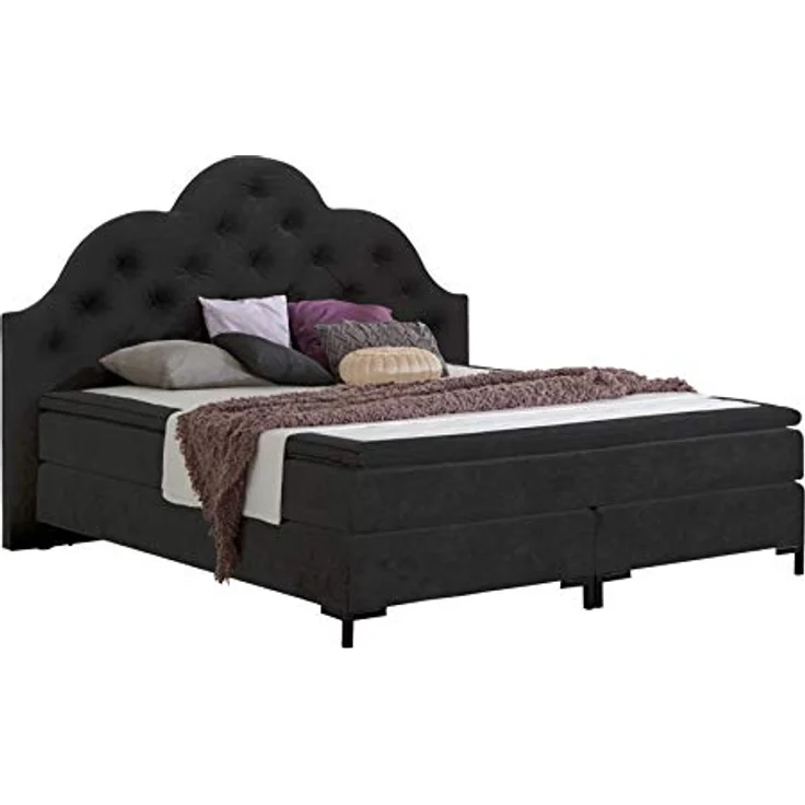 Atlantic Home Collection Boxspringbett CARO LUXE, 140x200 cm, inklusive Topper (Härtegrad H2), Nachtschwarz – Bild 1