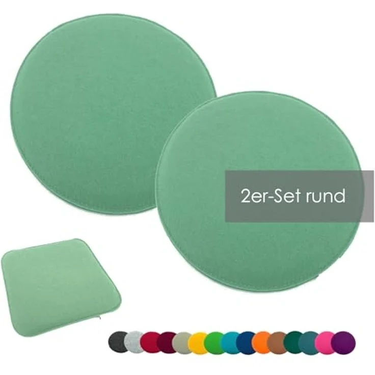 heimtexland ® Sitzkissen Set Filz Stuhlkissen Stuhlauflage Filzkissen Stuhl Polster Kissen Typ631 2er Set 35 cm Rund Mint – Bild 1