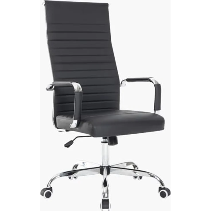 Bürostuhl ergonomischer Schreibtischstuhl mit Armlehnen, Chefsessel Computerstuhl hoher Rückenlehne, Arbeitsstuhl mit Wippfunktion bis 136 kg Belastbar Schwarz – Bild 2