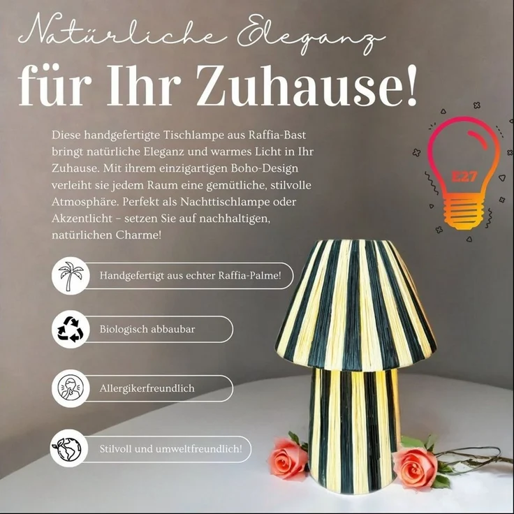 Marrakesch Orient & Mediterran Interior Nachttischlampe Boho Deko Tischlampe Nachttischlampe Morjan Beige Schwarz, E27, Handarbeit – Bild 3