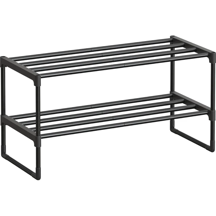 SONGMICS Schuhregal 2 Ebenen, Schuhständer Metall, Schuhaufbewahrung, Schuh-Organizer, aufrecht oder umgedreht, für 6-9 Paar Schuhe, stapelbar, Flur, 30 x 68 x 33,8 cm, schwarz LSA202B01 – Bild 1