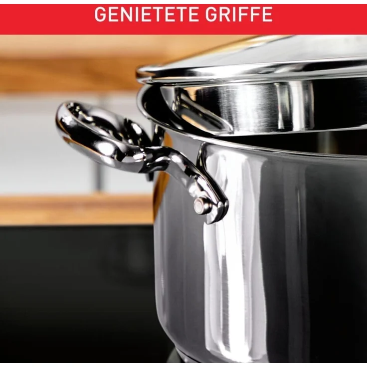 Tefal Topf-Set Duetto+ G719S7, Edelstahl 18/10 (Set, 7-tlg, Kochtopf mit Glasdeckel 16/20/24 cm, Stielkasserolle 16 cm), hochwertiger Edelstahl, hochglanzpoliert, Glasdeckel mit Siebfunktion – Bild 4