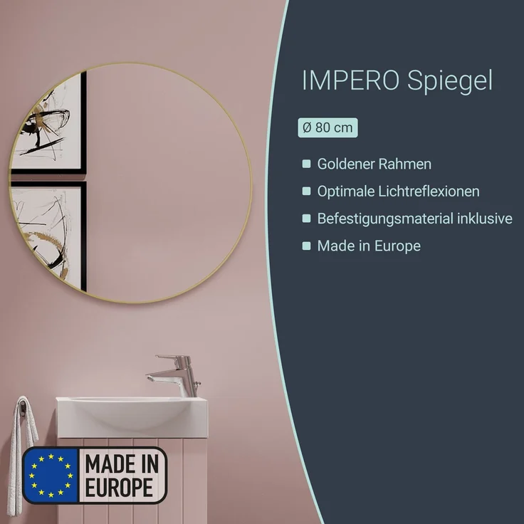 BADEDU IMPERO Spiegel Ø 80 cm, Gold, rund – Bild 2