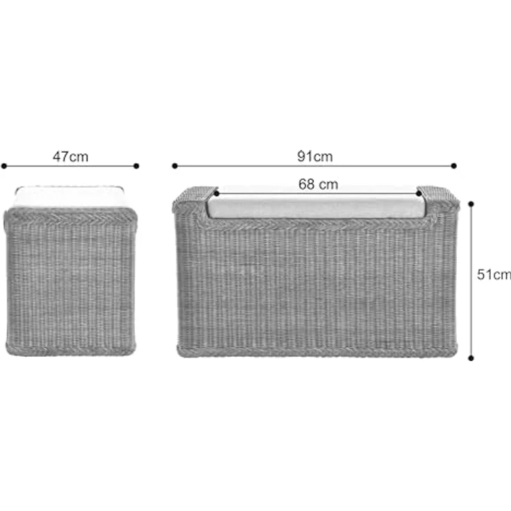 Krines Home Sitztruhe Rattan Wäschetruhe Sitzbank mit Stauraum Wäschesortierer 3 Fächer, mit Deckel – Bild 10