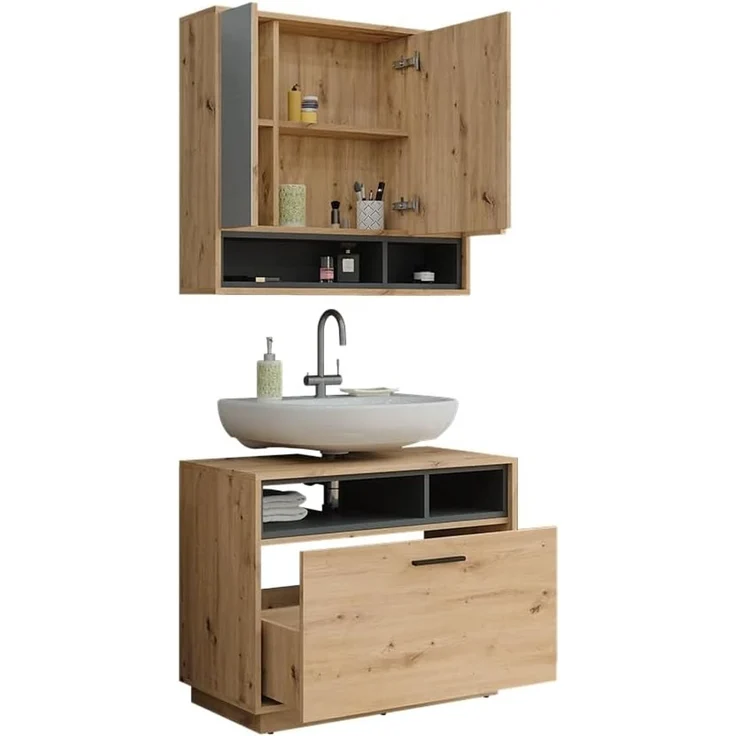 Badmöbel-Set Beatrice Artisan-Eiche/Anthrazit 2-teilig Vicco – Bild 5