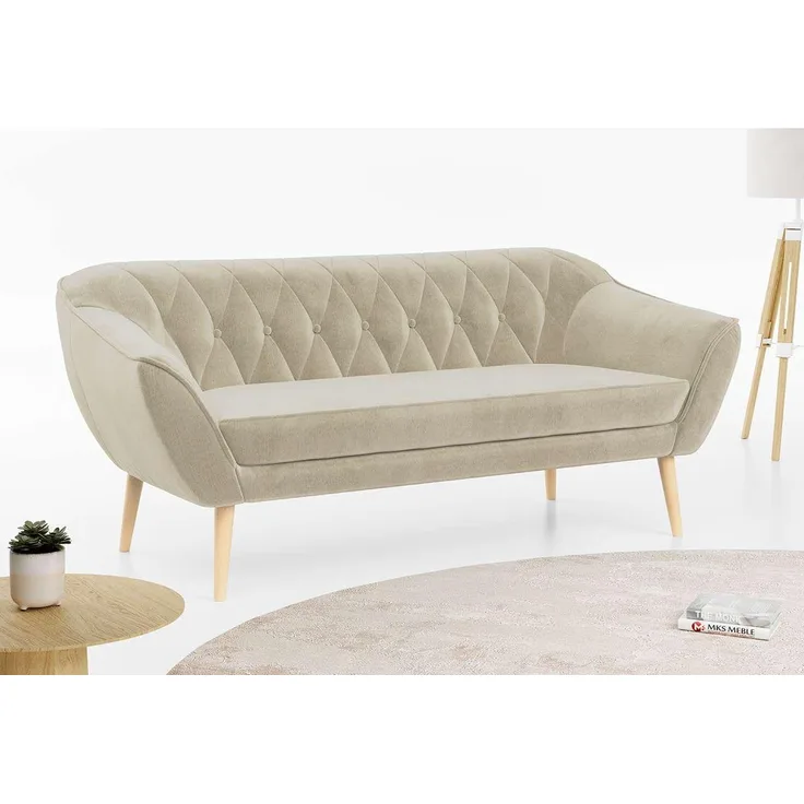 Sofa, Skandinavischer Stil, Holzbeine - PIRS - 3 Sitzer - Beige - Velvet