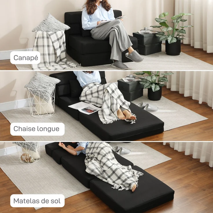 JARDJ Verwandlungssessel, 1-Sitzer-Klappstuhl/Bett, inklusive Kissen, für Gäste, Wohnzimmer, kleine Räume, 120 kg Belastbarkeit, schwarz – Bild 6