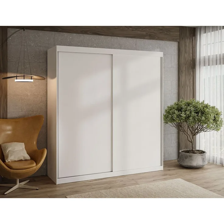 Lookway Kleiderschrank BASTER 200 cm Schiebetürenschrank Weiß / Weiß