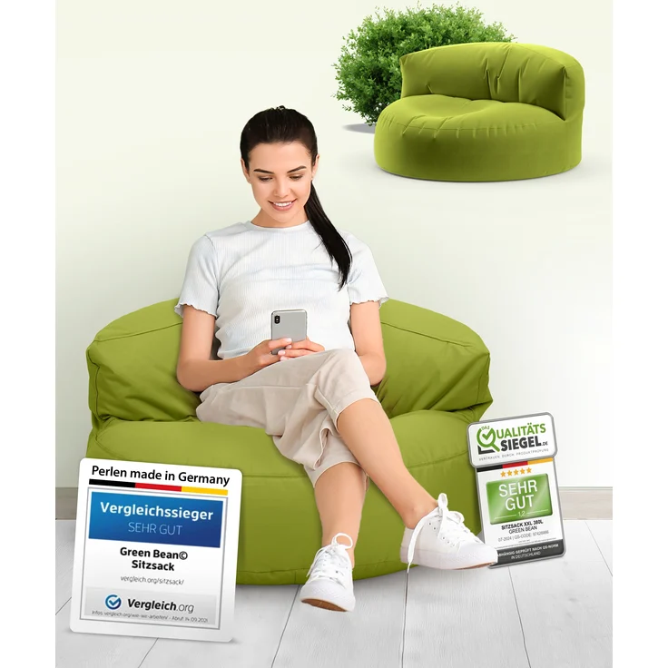 Green Bean® Sitzsack ergonomische Rückenlehne, waschbarer Bezug, mit Füllmaterial grün, 90x50 cm – Bild 10