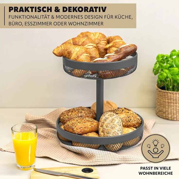 eluno Obstschale 2-stöckige runde Obstetagere / Brotkorb, Obstkorb aus Metall – Bild 5