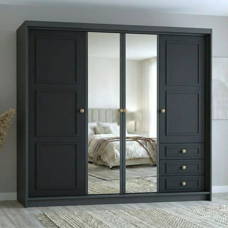 Drehtürenschrank OSLO viertüriger Kleiderschrank mit Schubladen und Metallgriffen – Bild 1
