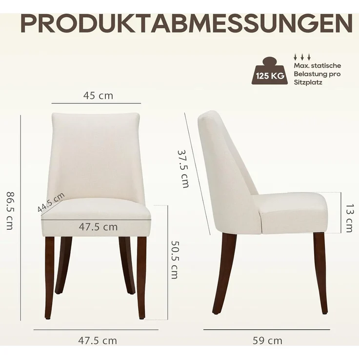 COLAMY Esszimmerstühle 2er Set, Küchenstuhl Polsterstuhl Stühle mit Rückenlehne, Moderne Stoff Dining Chairs mit Holzbeinen für Esszimmer, Küche, Restaurant mit Holzbeinen, Beige – Bild 3