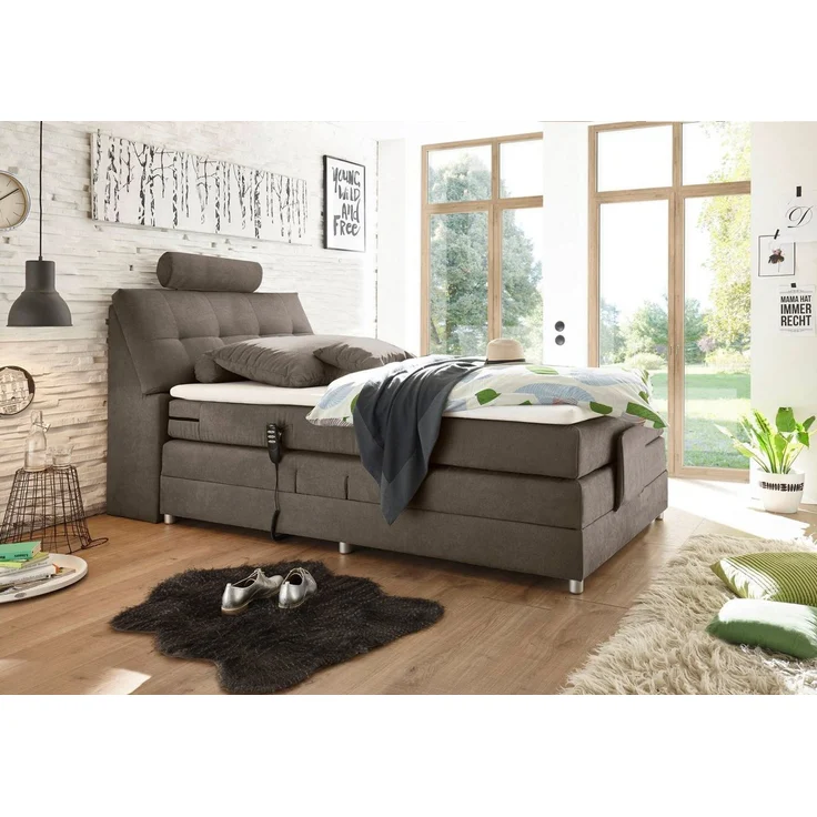 Palermo 2 Boxspringbett 120x200 elektrisch verstellbar, Stone - Bequemes Einzelbett mit dekorativer Steppung & Komfortschaum Topper - 120 x 127 x 234 cm (B/H/T) – Bild 1