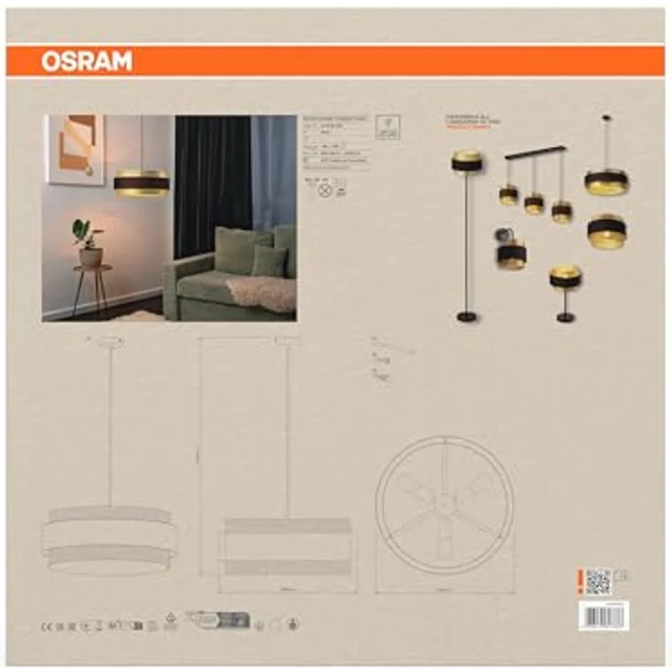 OSRAM Hängelampe Decor Hornet, zylinderförmiger Schirm aus goldfarbenem Metall, schwarz/gold, E27 – Bild 3