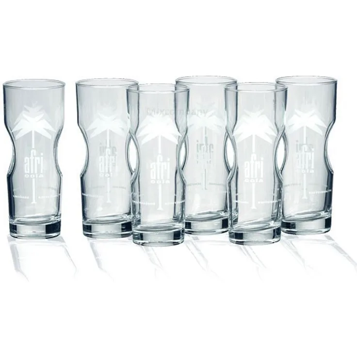 Afri-Cola Exclusive-Tumbler 0,4l Contour Glas Gläser Set - 6x Gläser 0,4l geeicht Kult Cola Longdrinkglas Designglas Palmenlogo Softdrinkglas Bar
