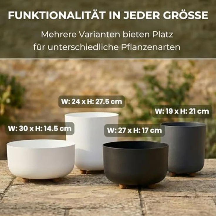 LAMELA Kunststoff Blumentopf rund mit Füßen, Ø 30 cm, 7,7 L - Schwarz – Bild 7