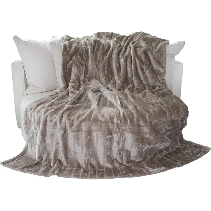 Brandsseller Felldecke, Hochwertige Kuscheldecke, Decke, Wohndecke, Nerzdecke, Plaid, Webpelzdecke, Tagesdecke (180x220 cm, Taupe/Grau)
