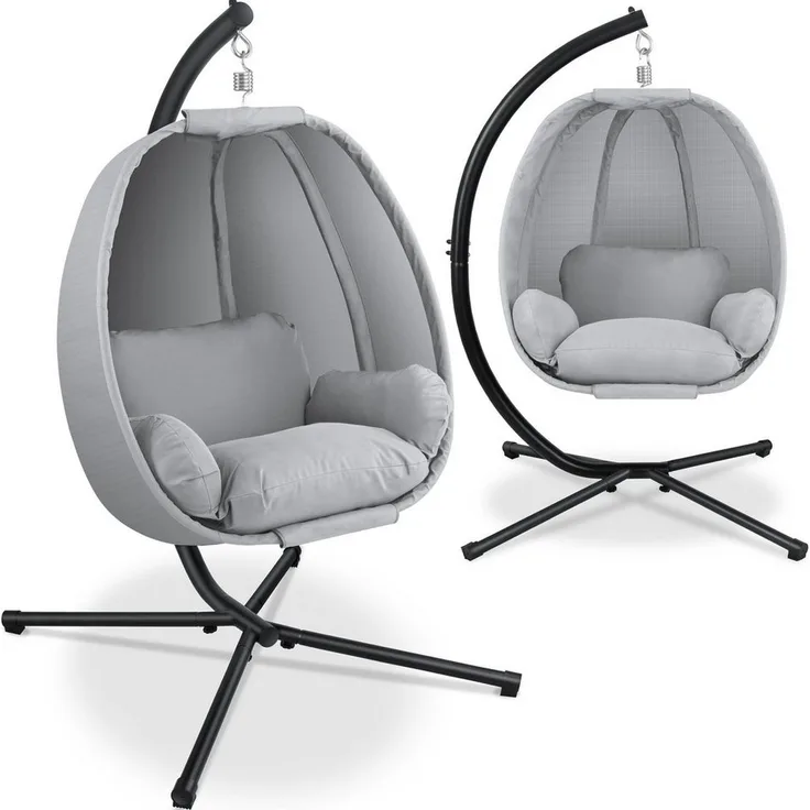 KESSER® 'Luxe' Hängesessel mit Gestell, inkl. Sitz- & Rückenkissen, Seitenpolsterung, grau, für Indoor & Outdoor, bis 150 kg belastbar