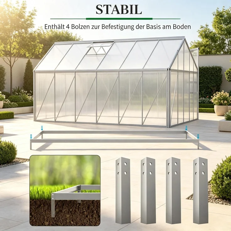 Wohnora-Praktisches Pflanzhaus,Stabiles Garten-Gewächshaus,Walk-in Gewächshaus,H 199cm x T 190cm x B 375cm,Silber, Transparent – Bild 5