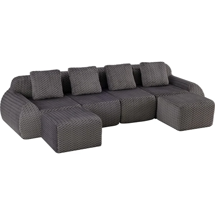 Merax Modulares Sofa U-Form/L-Form, 6-Sitzer Wohnlandschaft für Wohnzimmer, Rahmenloses Vollschaumsofa mit 74 cm Sitztiefe, Breiten Armlehnen und 2 Beweglichen Ottomanen, Montagefrei, Grau – Bild 9