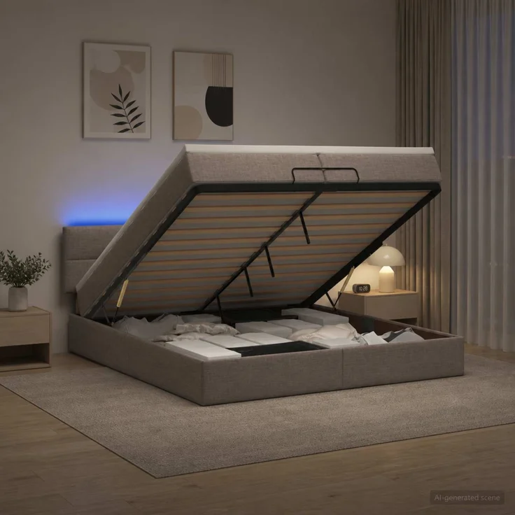 vidaXL Ottoman-Bett mit Matratze und LED Taupe 200 x 200 cm Stoff 3456937 – Bild 1
