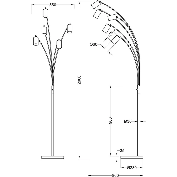 Trio Leuchten Bogenleuchte Marley 412400507, Metall Nickel matt, exkl. 5x GU10 – Bild 9